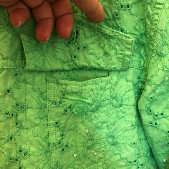 Quacker Factory green jacket with pearls, L - Picture 12 of 12